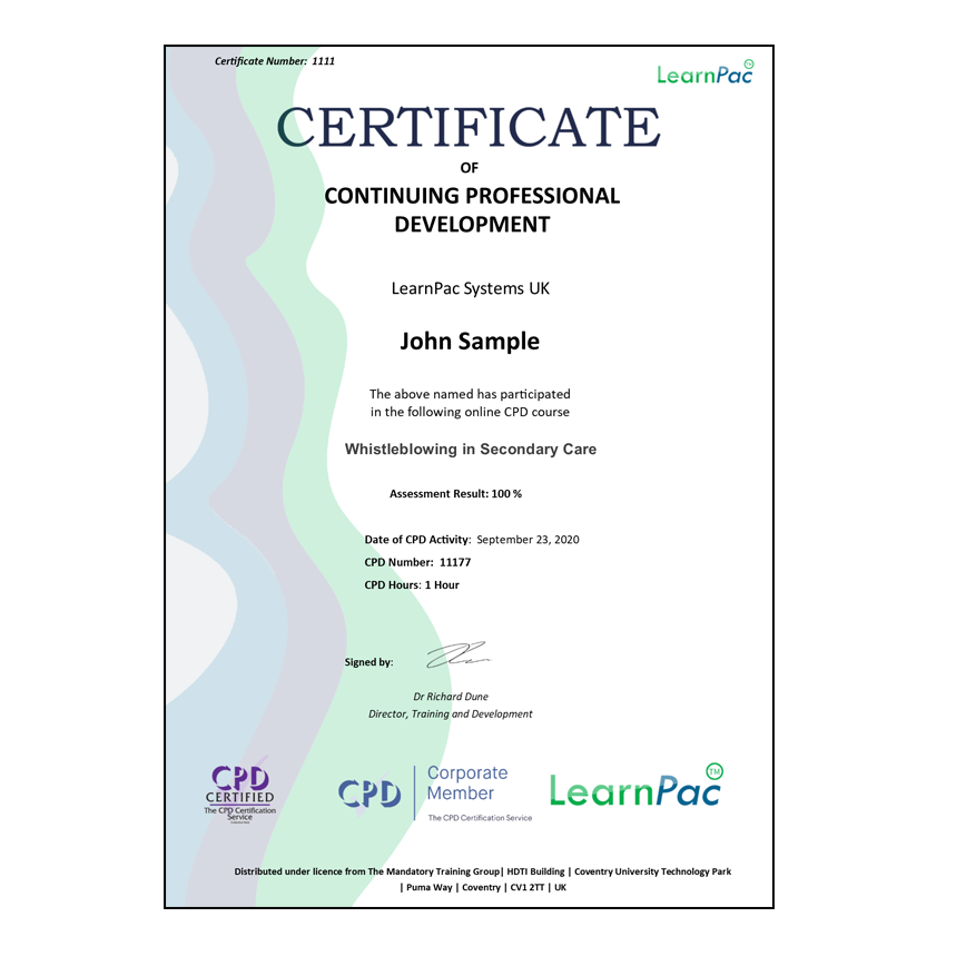 Whistleblowing in Secondary Care - Level 1 - E-learning Course - CPDUK Certified - Image 3